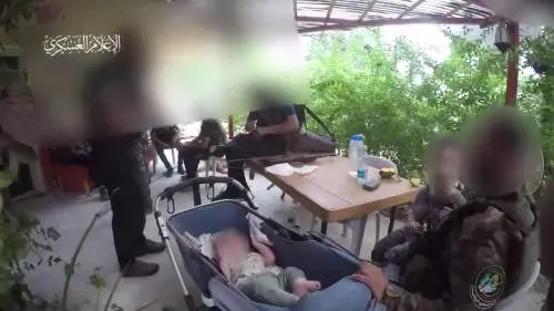 I terroristi di Hamas si filmano con bambini israeliani prigionieri