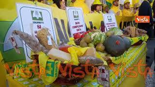 "W la legge contro la carne artificiale", i cartelli al presidio Coldiretti a Roma