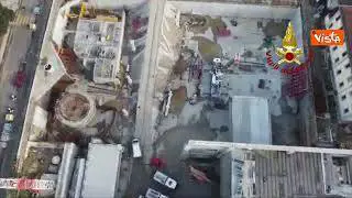 Crollo in cantiere a Firenze, le immagini dall'altro con il drone dei Vigili del fuoco