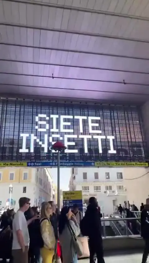 Le stazioni di Termini e Fiumicino, gli schermi e la scritta "Siete insetti": stupore tra i passeggeri