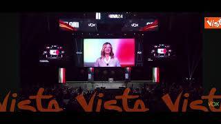 Buenosdias Patriotas, il saluto di Meloni alla festa di Vox a Madrid