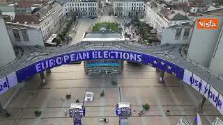 "European election", la scritta sul Parlamento Ue in occasione delle elezioni