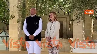 G7, il tradizionale Namasté del Primo ministro indiano Modi a Meloni a Borgo Egnazia