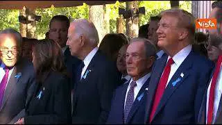 La stretta di mano tra Trump e Kamala Harris alla cerimonia di commemorazione dell'11 settembre