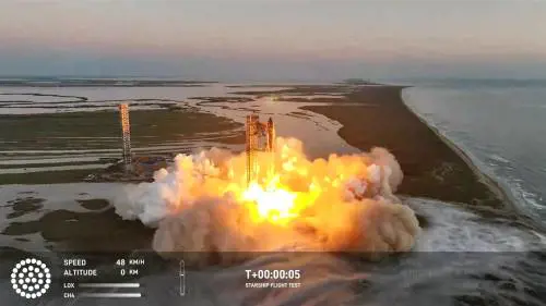 Il decollo di Starship, la navicella spaziale di SpaceX