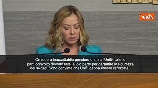 Meloni in Libano: "Missione Unifil va rafforzata, prenderla di mira inaccettabile"