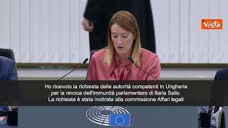 Metsola annuncia richiesta revoca Ungheria revoca immunità parlamentare Ilaria Salis