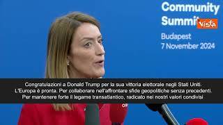 Vittoria Trump, Metsola: "Ue pronta a collaborare su sfide senza precedenti"