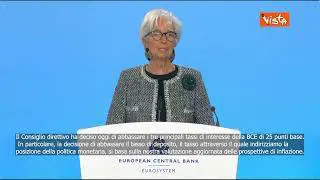 Lagarde: "Abbasseremo tassi di interesse della BCE di 25 punti base"