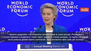 Von der Leyen a Davos: "Pronti a negoziare con Trump su nuove regole per il commercio"