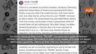 Trump al vetriolo su Zelensky in un post Truth: "Dittatore mai eletto e comico mediocre"