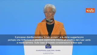 Lagarde (Bce): Nuovo taglio tassi di 25 punti base, al 2,50%