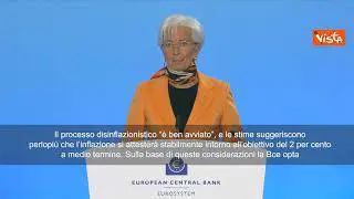Lagarde (Bce): Nuovo taglio tassi di 25 punti base, al 2,50%
