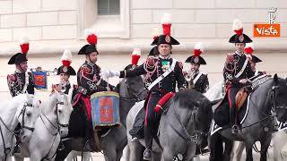 Briciola, la mascotte dei Carabinieri sfila tra i cavalli al cambio della Guarda del Quirinale