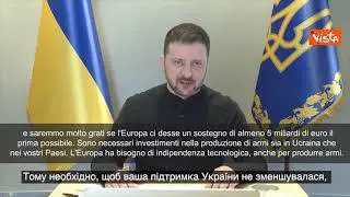 Zelensky: Molto grati se Europa ci desse 5 mld euro il prima possibile per produrre armi