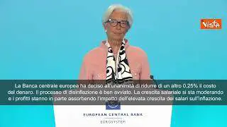 La Bce taglia ancora i tassi di 25 punti base, al 2,25%. Lagarde: "Domina incertezza"