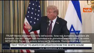 Trump a Netanyahu: "Vuoi qualche domanda?" Lui: "Facciamo prima fatti". Applauso in sala stampa SOT