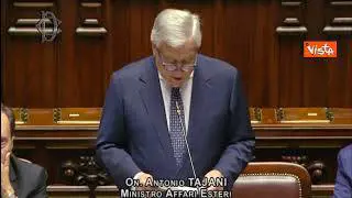 Tajani: Orgoglioso di rappresentare Italia, ha fatto molto per i gazawi. Applauso della maggioranza