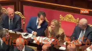 Applausi e standing ovation del centodestra per Meloni in Aula al Senato a termine suo intervento