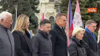 I leader dell'Unione Europea a piazza Maidan a Kiev per i quattro anni della guerra in Ucraina