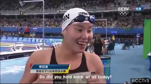 "Terza? Non ero arrivata quarta?": la reazione di Fu Yuanhui, l'atleta più simpatica di Rio 2016