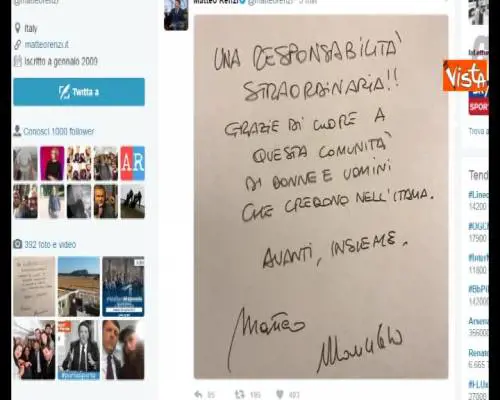 Renzi: "Una responsabilità straordinaria"