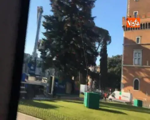 Spelacchio, inizia lo smontaggio dell’albero di Natale in piazza Venezia