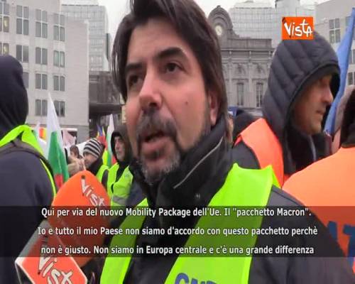 Autotrasportatori protestano a Bruxelles: “Qui contro Mobility package, divide Europa” SOTTOTITOLI