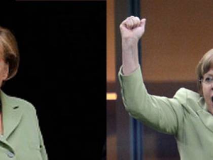 La Merkel ad Atene con la stessa giacca indossata quando la Germania battè i greci agli Europei