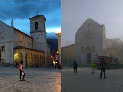 La basilica di Norcia, prima e dopo il terremoto