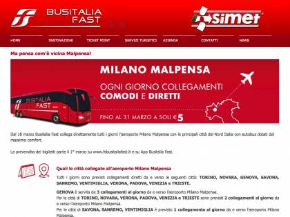 Busitalia Fast, con l'autobus a Milano Malpensa dalle città del Nord Italia