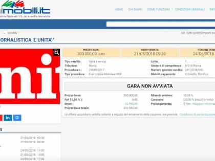 L'Unità va all'asta: lo storico quotidiano tra bottiglie e auto