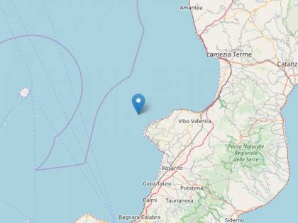 Una scossa di magnitudo 4.4. avvertita al largo della Calabria
