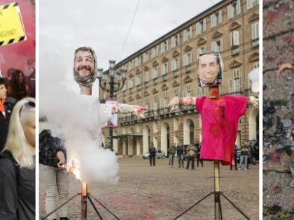 Torino, gli studenti in rivolta bruciano i manichini di Salvini e Di Maio