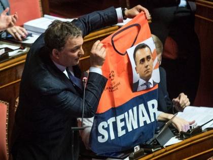 Senatore Forza Italia espone gilet steward con foto di Di Maio: bagarre in Aula