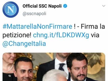 Tweet del Napoli: "Mattarella, non firmare il decreto sicurezza". Poi il club si scusa