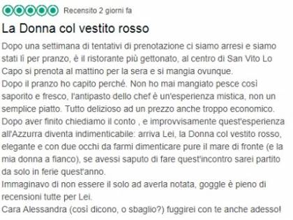 Va a cena con la compagna ma fa la corte alla proprietaria su Tripadvisor