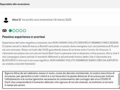 Non trova posto al ristorante (per i limiti imposti dal coronavirus) e lascia un commento negativo su Tripadvisor