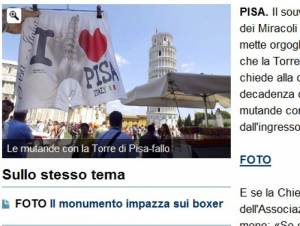 Polemica sulle mutande 
A Pisa osceno è l’altare 
non i boxer con la torre