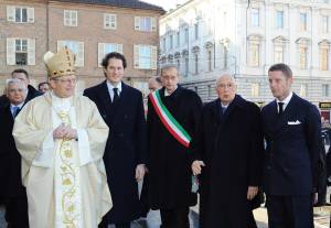 John e Lapo Elkann con il sindaco Piero Fassino salutano il presidente della repubblica Giorgio Napolitano