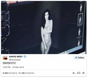 Kanye West pubblica su Twitter le foto di Kim nuda