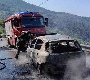 Brucia auto per strada, conducente riesce a salvarsi per un miracolo