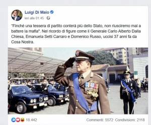 Di Maio cita Dalla Chiesa, il web insorge: "Stai svendendo l'Italia"