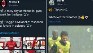 L'Inter si allena sotto l'acquazzone? Il Milan si rifugia in palestra
