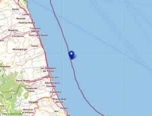 L'epicentro della scossa di terremoto in mare tra le Marche e l'Abruzzo