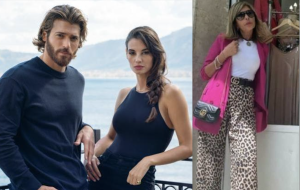 A sinistra l'attore Can Yaman insieme a Francesca Chillemi sul set di "Viola come il mare", a destra la commerciante Barbara Nelli che avrebbe denunciato Yaman per aggressione verbale