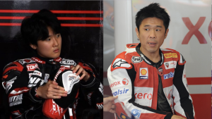 A sinistra il giovane pilota Ryota Haga, morto oggi durante una gara a 21 anni. A destra il padre icona della Superbike, Noriyuki Haga 