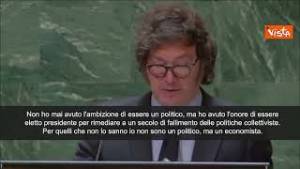 Milei all'Onu: Non sono politico, ma economista eletto per rimediare a secolo fallimenti