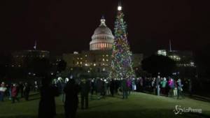 Washington, accese le luci dell'albero di Natale del Campidoglio