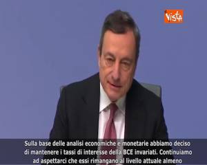 Bce, Draghi: “Lasciamo tassi d’interesse invariati” 